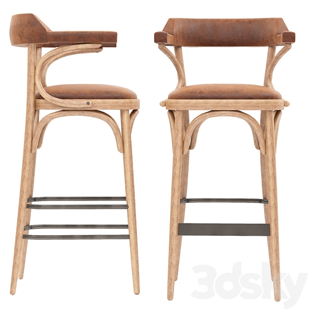 Wooden barstool 3DSMax File - thumbnail 2