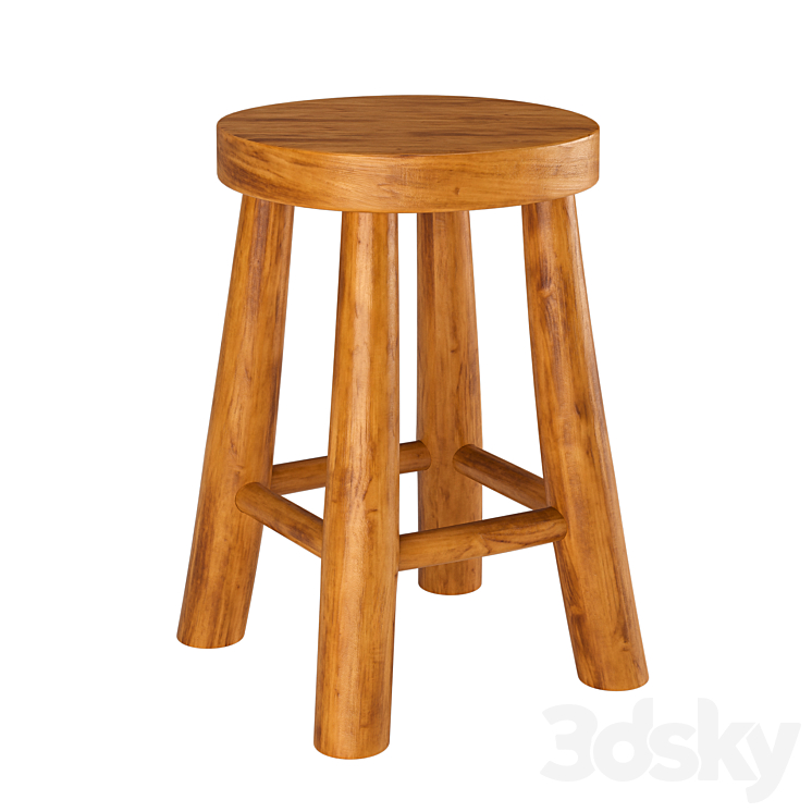 Zara Home Teak Stool 3DS Max Model - thumbnail 1