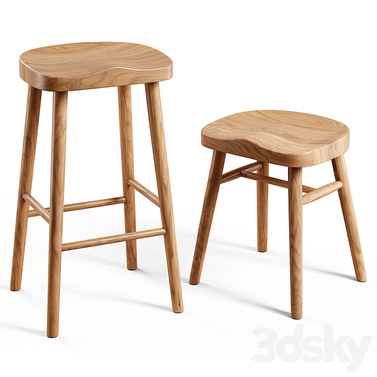 Zara Home – The ash wood stool 3DS Max Model - thumbnail 1