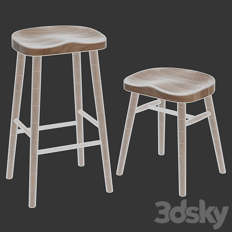 Zara Home – The ash wood stool 3DS Max Model - thumbnail 2