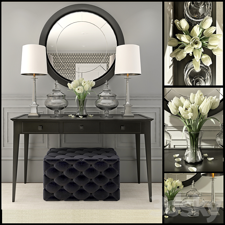 Black decor set with mirror 3DS Max - thumbnail 1