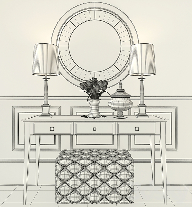 Black decor set with mirror 3DS Max - thumbnail 2