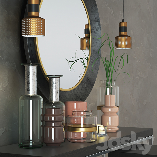 Dome Deco decor set with vases console. mirror 3DSMax File - thumbnail 2