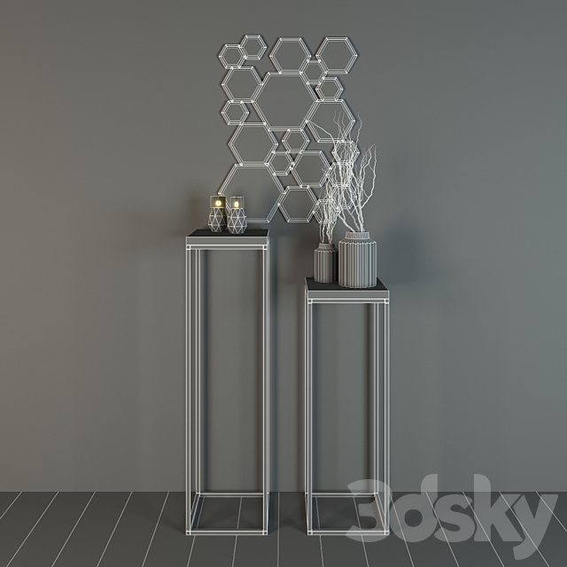 Dome Deco decor set with vases consoles mirror 3DS Max Model - thumbnail 3