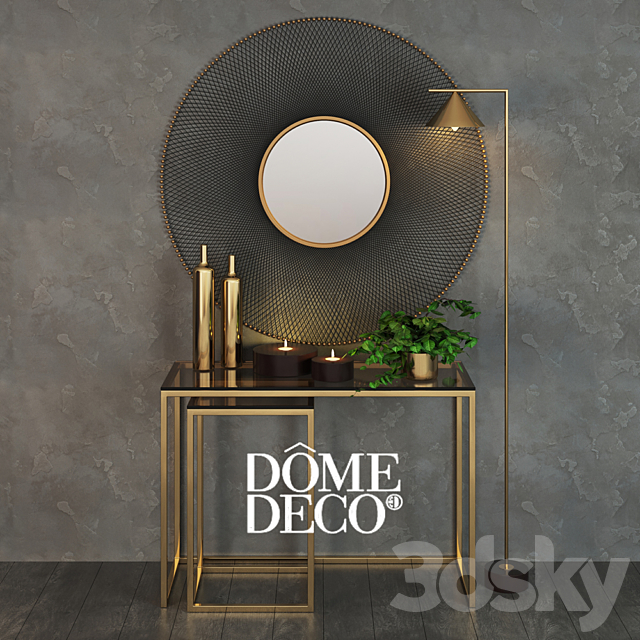 Dome Deco set decor vases and console with a mirror and a floor lamp 3ds Max - thumbnail 1