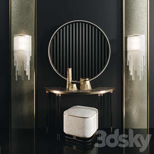 Frato Richmond console. Water Fall light. Ashi stool. Ring mirror 3DSMax File - thumbnail 1