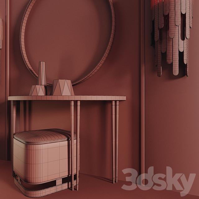 Frato Richmond console. Water Fall light. Ashi stool. Ring mirror 3DSMax File - thumbnail 2