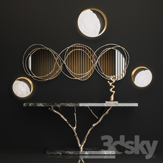 Ginger & jagger Primitive Console Vine Triptych Mirror Eclipse Wall Lamp 3DS Max - thumbnail 3