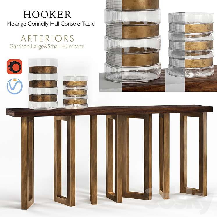 Hooker Melange Connelly Hall Console & Arteriors Garrison Hurricane 3DS Max - thumbnail 1