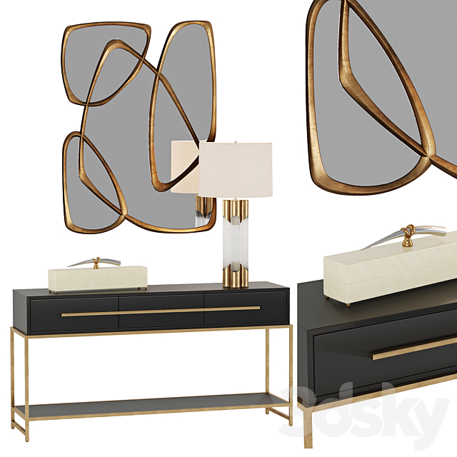 Midnight Console Table and Brass and Glass Table Lamp John Richard 3ds Max - thumbnail 1