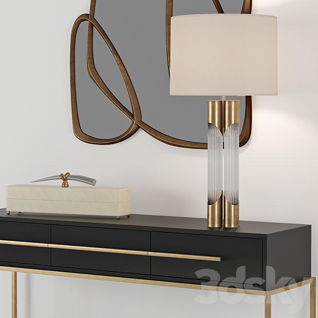 Midnight Console Table and Brass and Glass Table Lamp John Richard 3ds Max - thumbnail 2