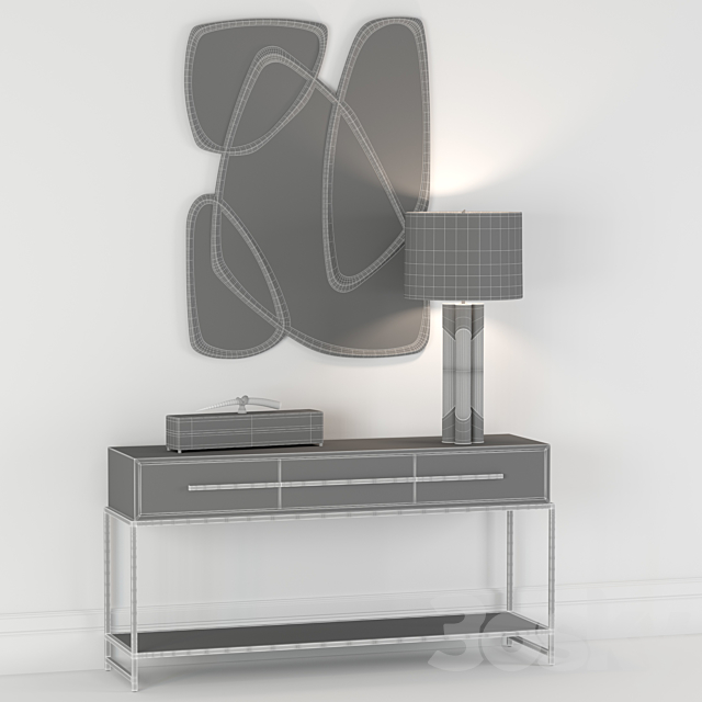 Midnight Console Table and Brass and Glass Table Lamp John Richard 3ds Max - thumbnail 3