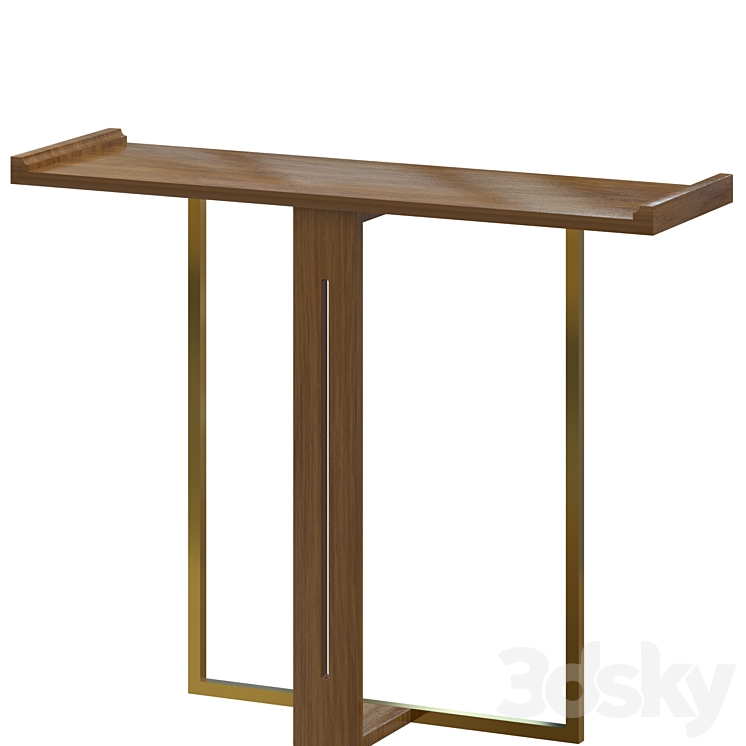 Narrow Console Table for Entryway Foyer Black Solid Wood & Gold Metal in Small 3DS Max - thumbnail 1