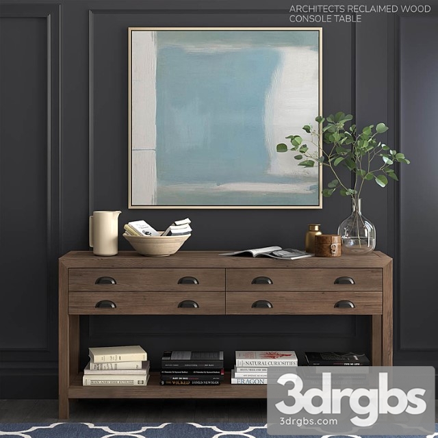 Pottery barn set architects reclaimed wood console table 2 3dsmax Download - thumbnail 1