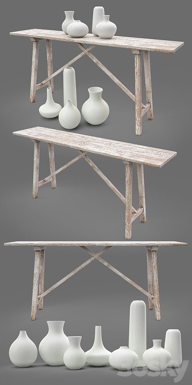 RH ALSACE Studio Console Table + Vase Collection 3DS Max Model - thumbnail 2