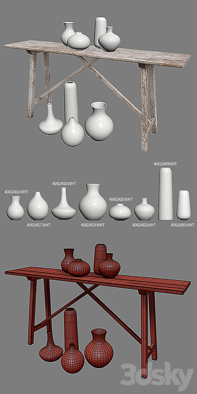 RH ALSACE Studio Console Table + Vase Collection 3DS Max Model - thumbnail 3