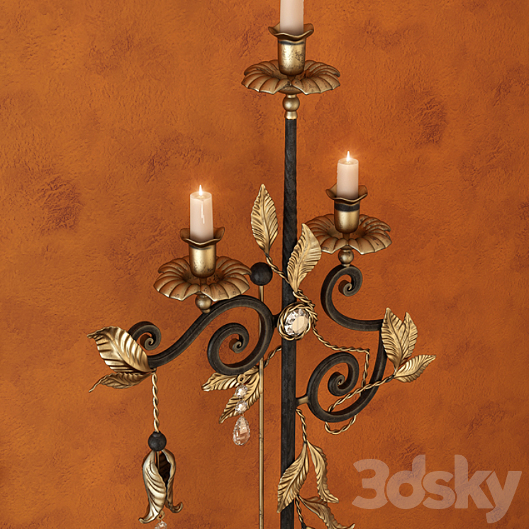 Wrought iron console with a floor lamp 3DS Max - thumbnail 2