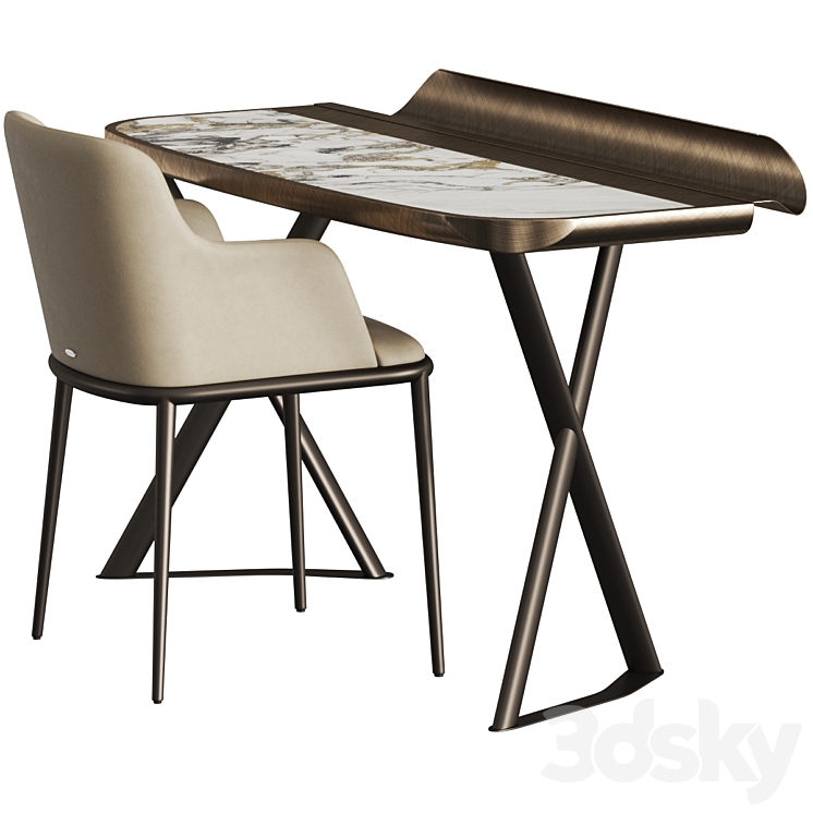 Cattelan Italia Cocoon Keramik Desk and Magda Ml Armchair 3DS Max Model - thumbnail 1