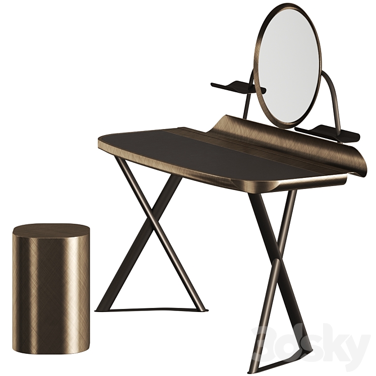 Cattelan Italia Cocoon Trousse Leather Desk and Pancho Stool 3DS Max Model - thumbnail 1