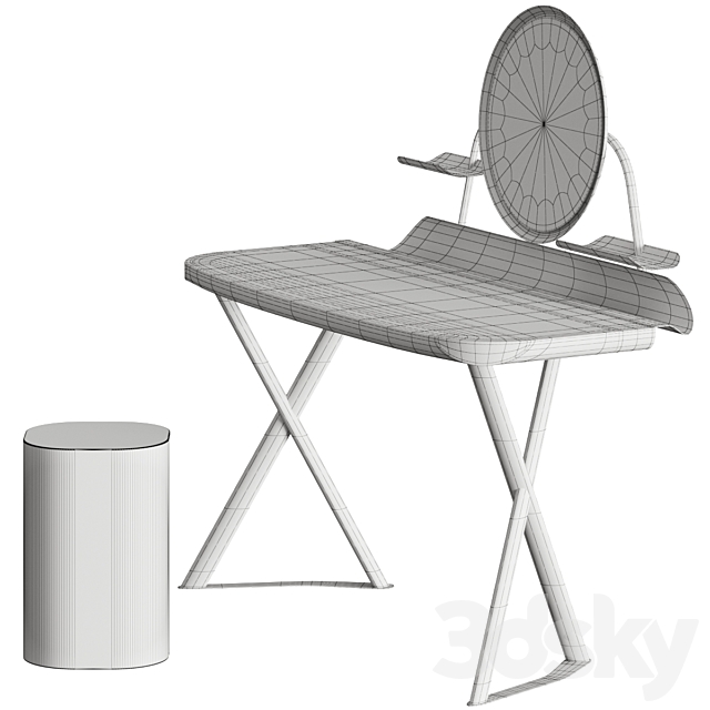 Cattelan Italia Cocoon Trousse Leather Desk and Pancho Stool 3DS Max Model - thumbnail 3