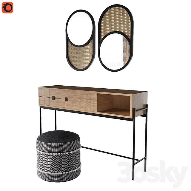 Clara console Curico pouf Waska mirror 3DS Max Model - thumbnail 2