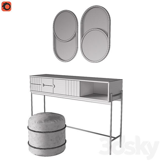 Clara console Curico pouf Waska mirror 3DS Max Model - thumbnail 3