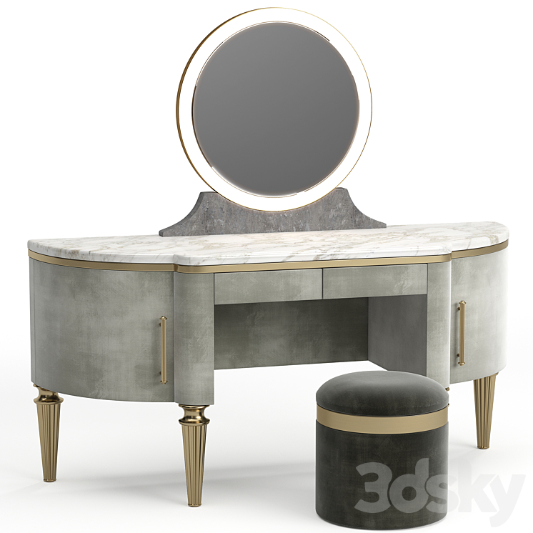 DAME By Longhi dressing table design by Giuseppe Iasparra with Pouf Loft concept Golden Belt 3DS Max - thumbnail 1