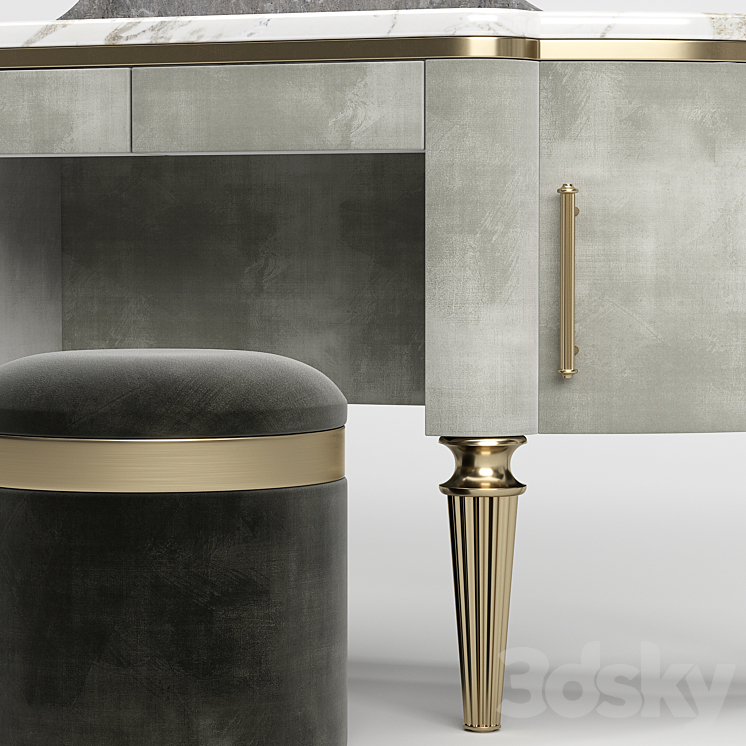 DAME By Longhi dressing table design by Giuseppe Iasparra with Pouf Loft concept Golden Belt 3DS Max - thumbnail 2