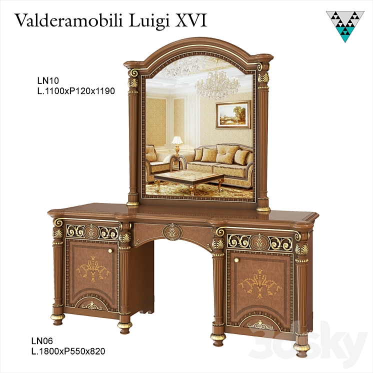 Dressing table and mirror Valderamobili Luigi XVI 3DS Max - thumbnail 1