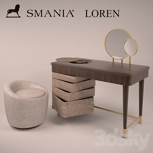 Dressing table and poof SMANIA Loren 3ds Max - thumbnail 1