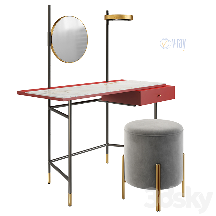 Dressing Table Bontempi Vanity. Puffoso Pouf. Verpan Stool Series 430 3DS Max - thumbnail 1