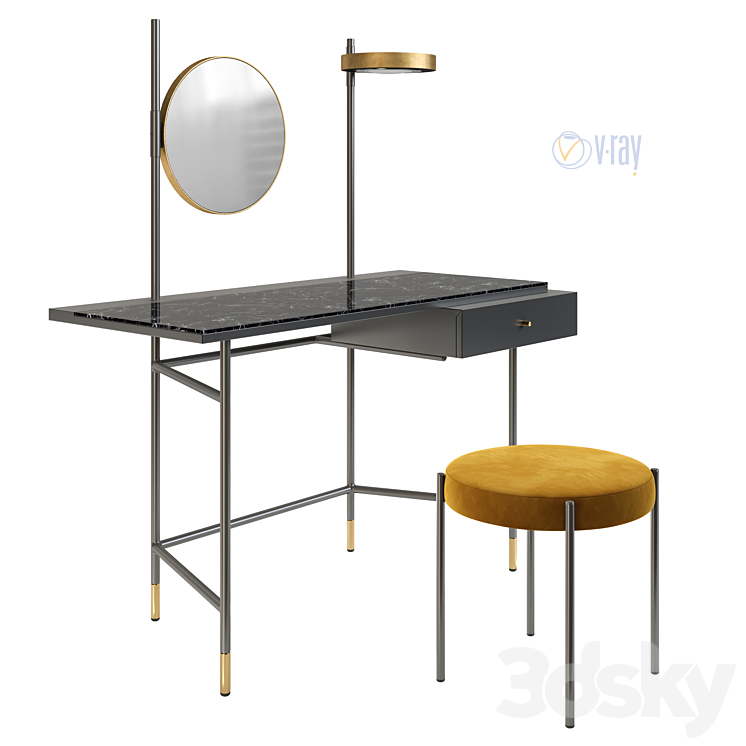 Dressing Table Bontempi Vanity. Puffoso Pouf. Verpan Stool Series 430 3DS Max - thumbnail 2