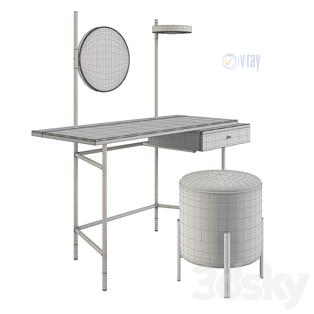 Dressing Table Bontempi. Vanity. Puffoso Pouf. Verpan Stool Series 430 3DSMax File - thumbnail 5