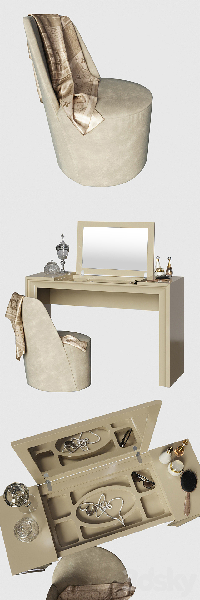 Dressing table Mugali. Model Ref.1324 Chair Casamilano Lea 3ds Max - thumbnail 2