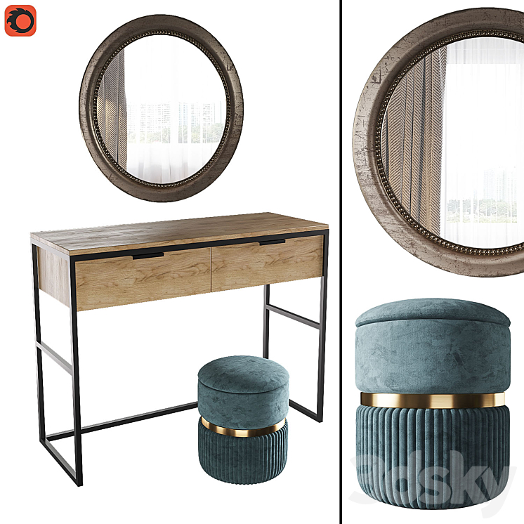 Dressing table Nord pouf Roma big mirror Afsan la redoute 3DS Max - thumbnail 1