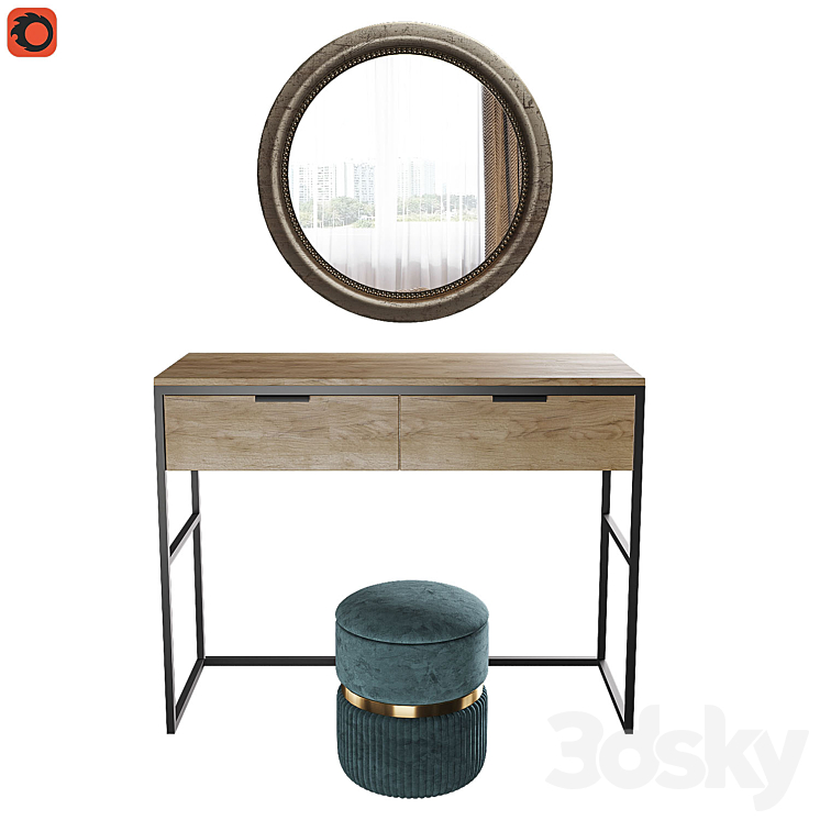 Dressing table Nord pouf Roma big mirror Afsan la redoute 3DS Max - thumbnail 2