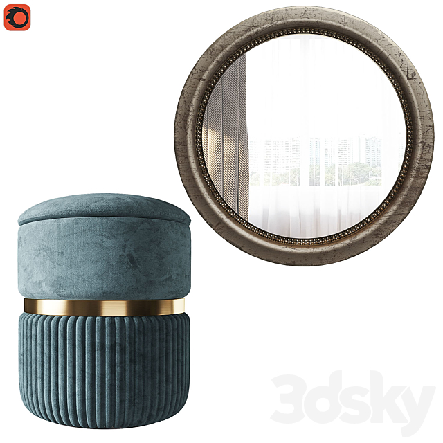 Dressing table Nord. pouf Roma big. mirror Afsan la redoute 3DSMax File - thumbnail 3