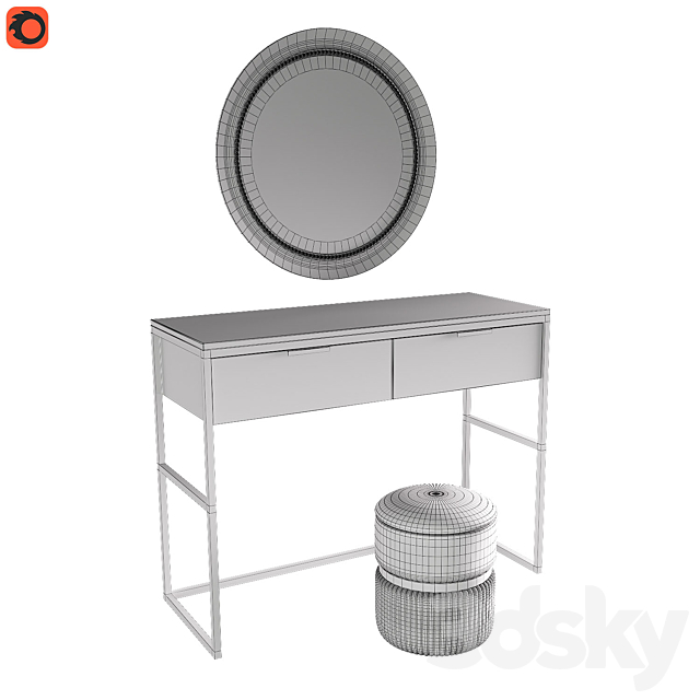 Dressing table Nord. pouf Roma big. mirror Afsan la redoute 3DSMax File - thumbnail 4