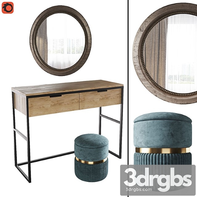 Dressing table nord, pouf roma big, mirror afsan la redoute - thumbnail 1