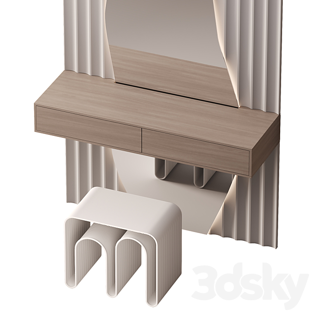 Dressing table with curved mirror 3ds Max - thumbnail 2