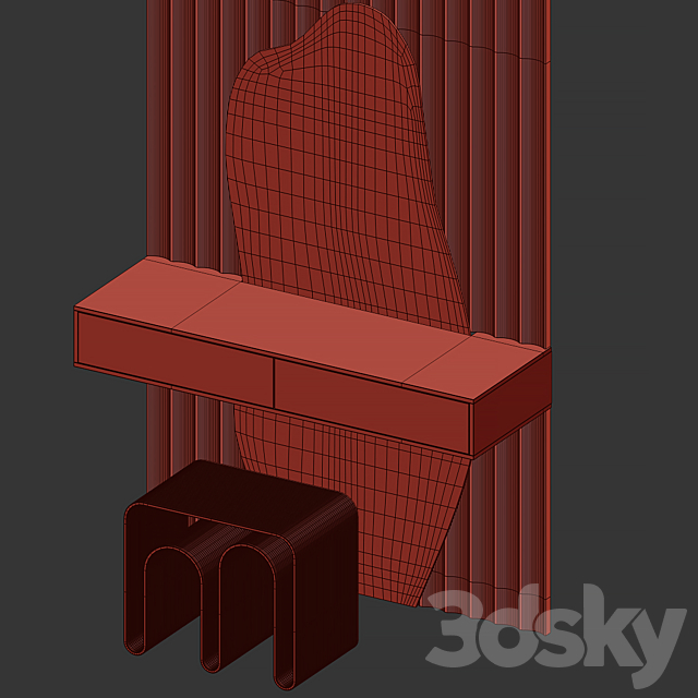 Dressing table with curved mirror 3ds Max - thumbnail 3