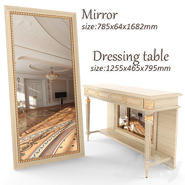 Dressing table with mirror 3DS Max Model - thumbnail 1