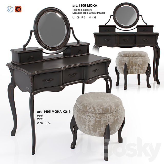 Giorgiocasa – Valpolicella – dressing table + pouf 3DS Max Model - thumbnail 1