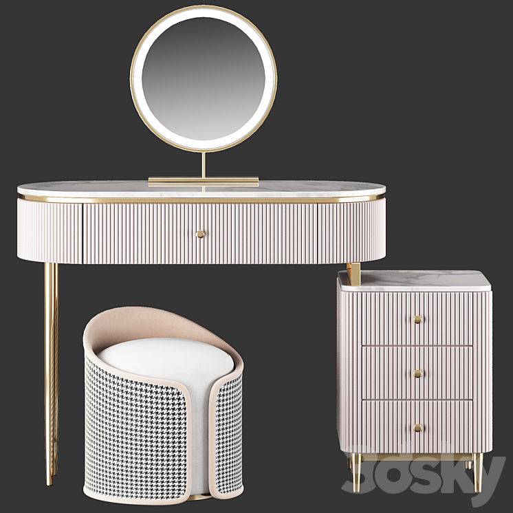 HOMARY Champagne Marble Top Makeup Vanity Set 3DS Max - thumbnail 1