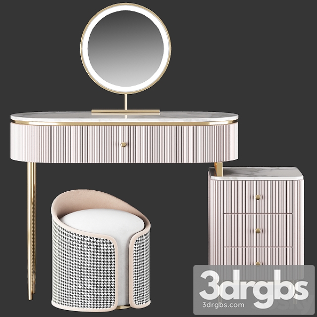 Homary Champagne Marble Top Makeup Vanity Set 3dsmax Download - thumbnail 1