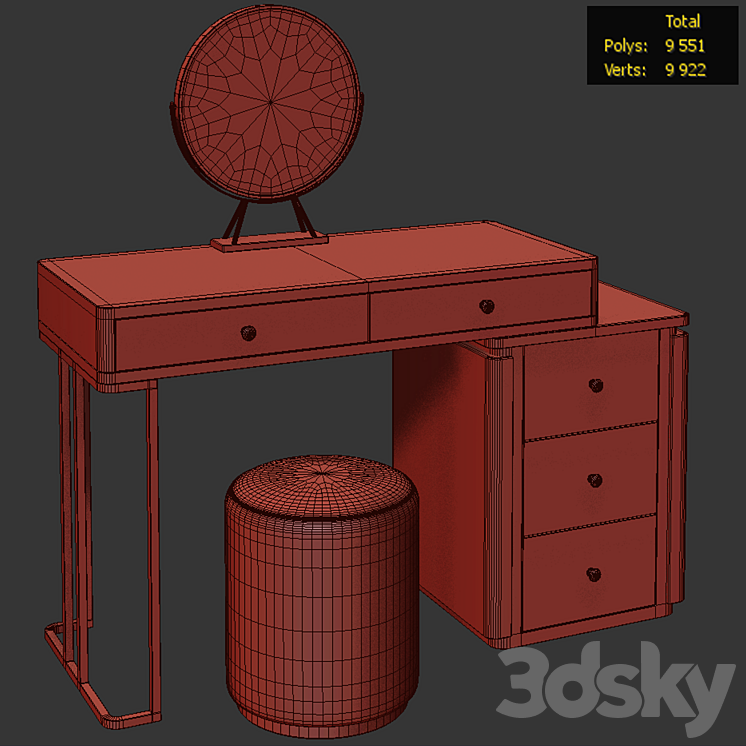 Homary Makeup Vanity Set Retracted 3DS Max Model - thumbnail 2