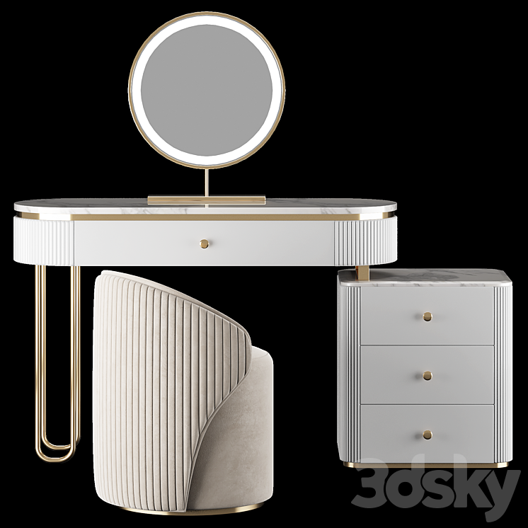 Homary Oboval Modern Makeup Vanity Table 3DS Max Model - thumbnail 1