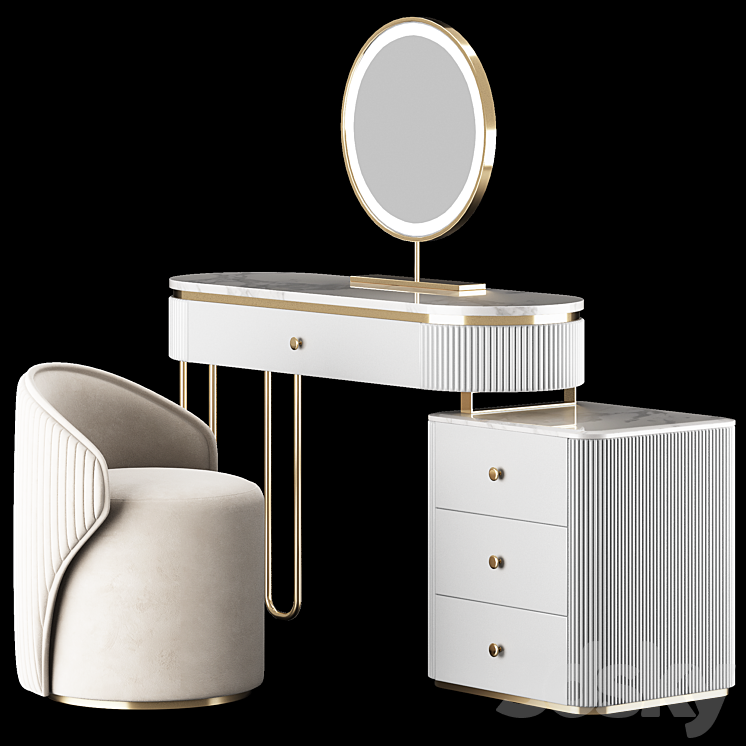 Homary Oboval Modern Makeup Vanity Table 3DS Max Model - thumbnail 2