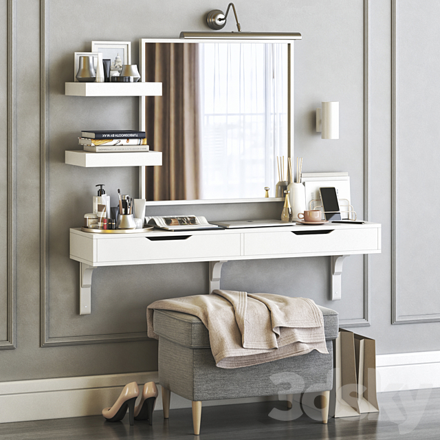 IKEA ALEX dressing table with STRANDMON ottoman and NISSEDAL mirror 3DSMax File - thumbnail 1