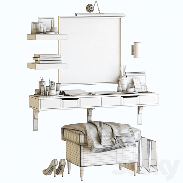 IKEA ALEX dressing table with STRANDMON ottoman and NISSEDAL mirror 3DSMax File - thumbnail 3